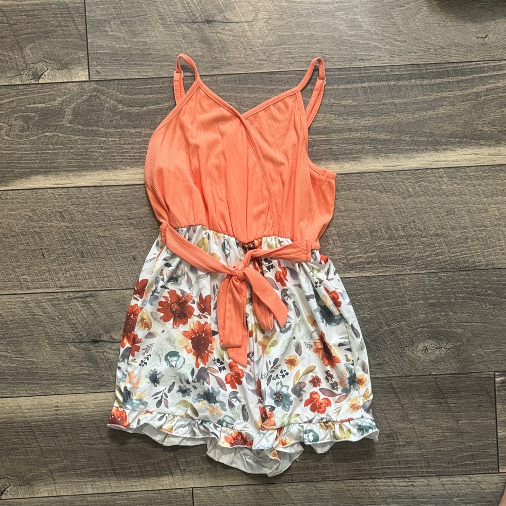 Floral Orange and White Romper
